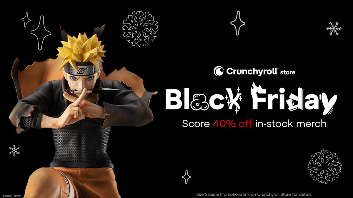 Naruto (@naruto_anime_en) on Twitter photo Unleash your shinobi potential with <a href="/ShopCrunchyroll/">Crunchyroll Store</a>'s Black Friday Sale, happening now! ๐๐
GO: got.cr/bf2024naruto-tw Unleash your shinobi potential with <a href="/ShopCrunchyroll/">Crunchyroll Store</a>'s Black Friday Sale, happening now! ๐๐
GO: got.cr/bf2024naruto-tw