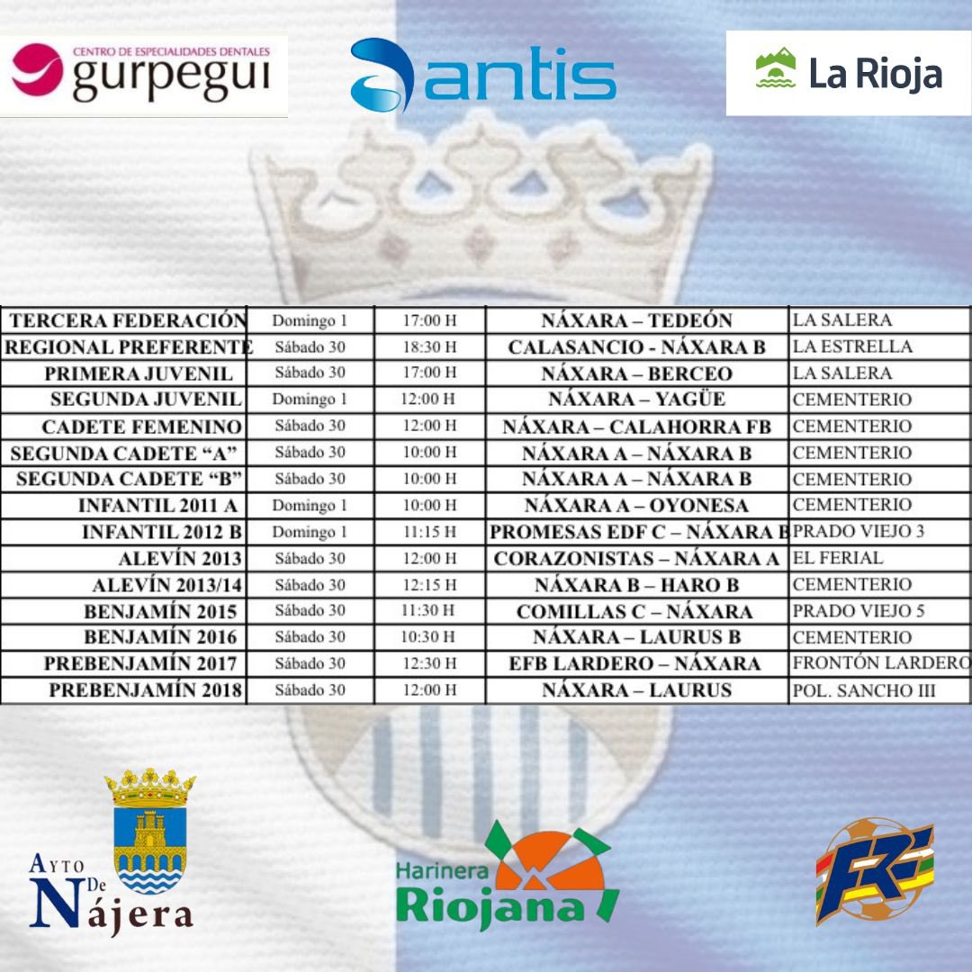 ⚽️ PARTIDOS NÁXARA C.D. ⚽️

Horarios del fin de semana 30 de Noviembre y 1 de Diciembre.

#AúpaNàxara #SoyDelNàxara