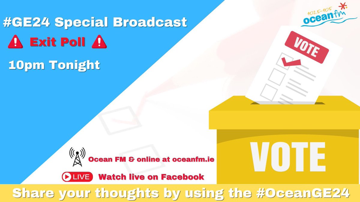 🚨 General Election Special Broadcast - EXIT POLL 🚨

Join us live on air tonight for a special Exit Poll Broadcast at 10pm 🗳️