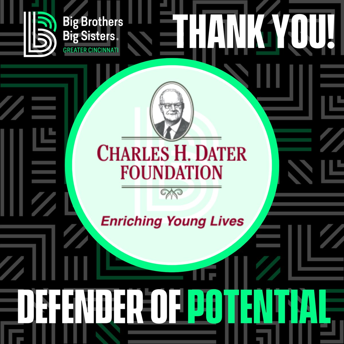 As we continue our 2024 Gratitude Tour, we are grateful for the continued support from the Dater Foundation.  Big Brothers Big Sisters of Greater Cincinnati received a generous grant of $35,000 earlier this year in support of our Site-Based Mentoring programs.