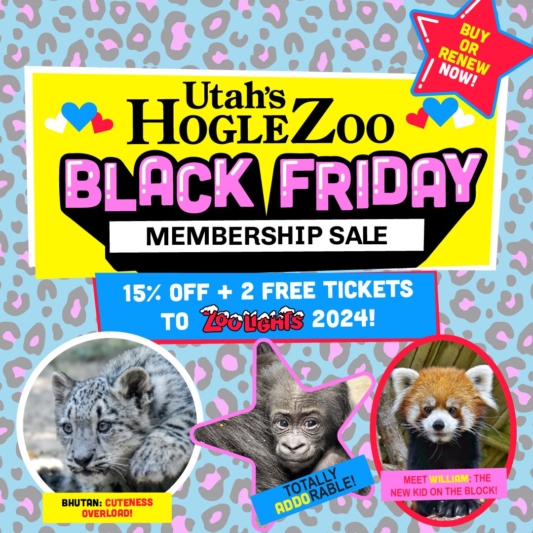 Black Friday is here at Utah's Hogle Zoo! 🐾✨ Between Black Friday and  Cyber Monday, buy or renew an annual Hogle Zoo membership and get 15% off  PLUS two FREE tickets to, image size:1080x1080