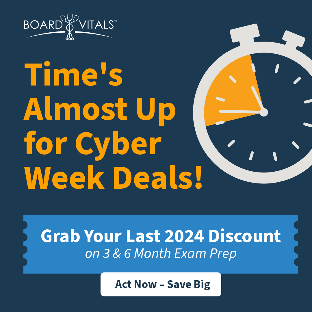 BoardVitals's tweet photo. 🏁 FINAL HOURS of Cyber Week! 🏁 
This is it – your last chance to save 25% on our expert-crafted 3 &amp; 6 month exam prep plans. Don't miss out on the ultimate study tools. Act fast, the sale ends tonight! #CountdownToEnds #CyberWeekFinale #StudySuccess 
https://t.co/JDz30rImGq https://t.co/uOCR86XvVJ