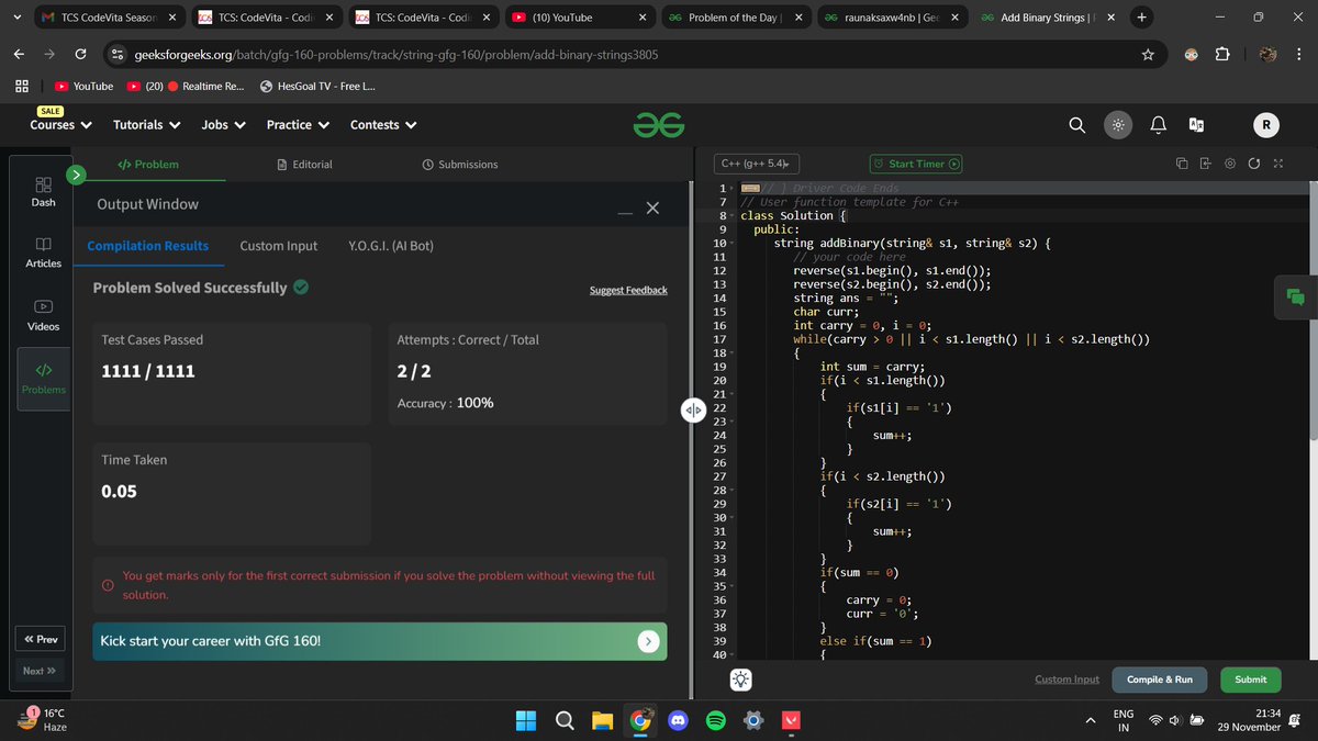 raunakcode's tweet image. Day 14/160          
Completed todays problem.             
#gfg160 #geekstreak2024