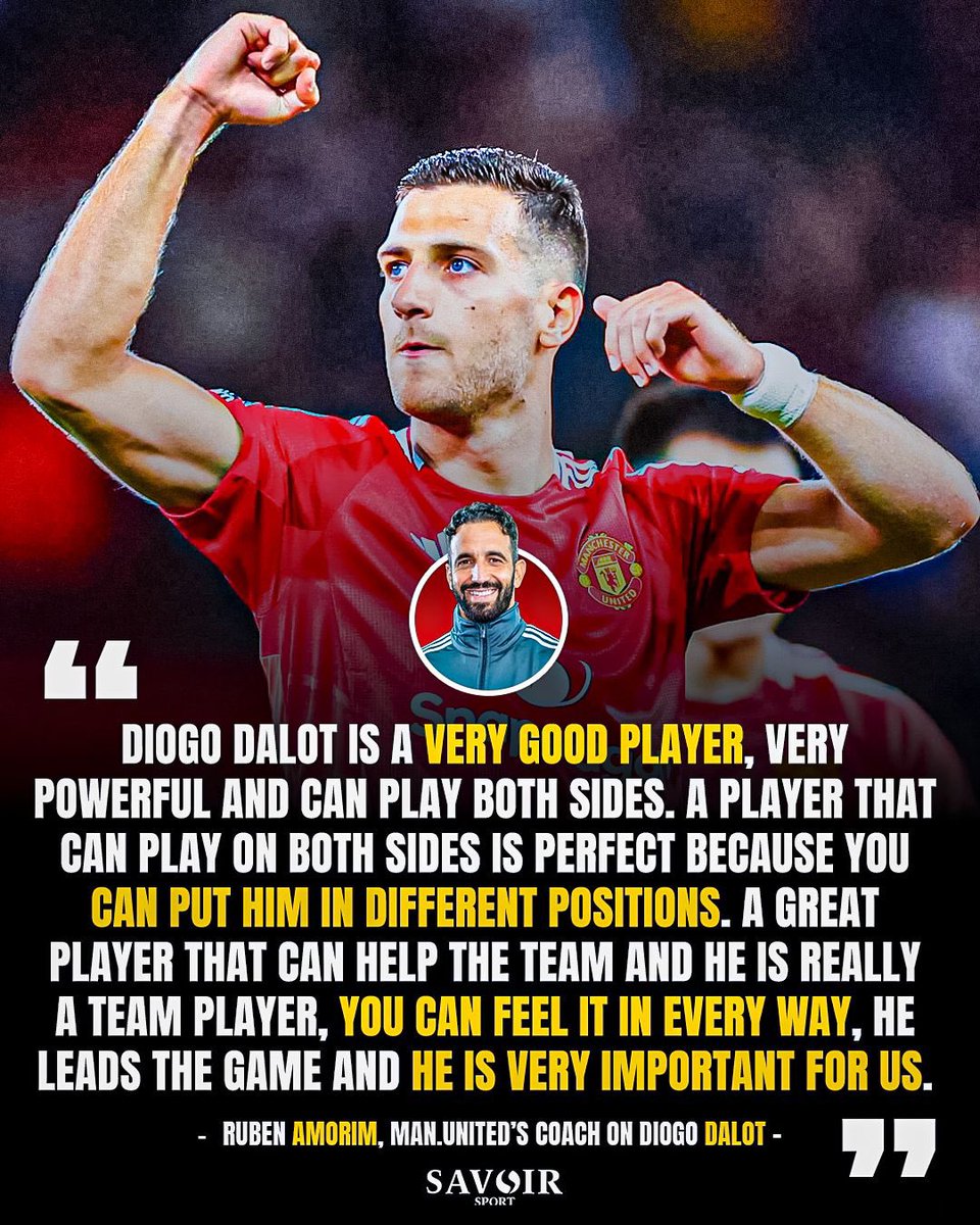 Amorim 🗣️ <a href="/DalotDiogo/">Diogo Dalot</a> is “very powerful”

The <a href="/ManUtd/">Manchester United</a> boss has praised the Portuguese full-back in yesterday’s press conference. Amorim highlighted Dalot’s versatility and his importance to the team.

Those are some amazing compliments from the new gaffer 👏

#Dalot #Amorim