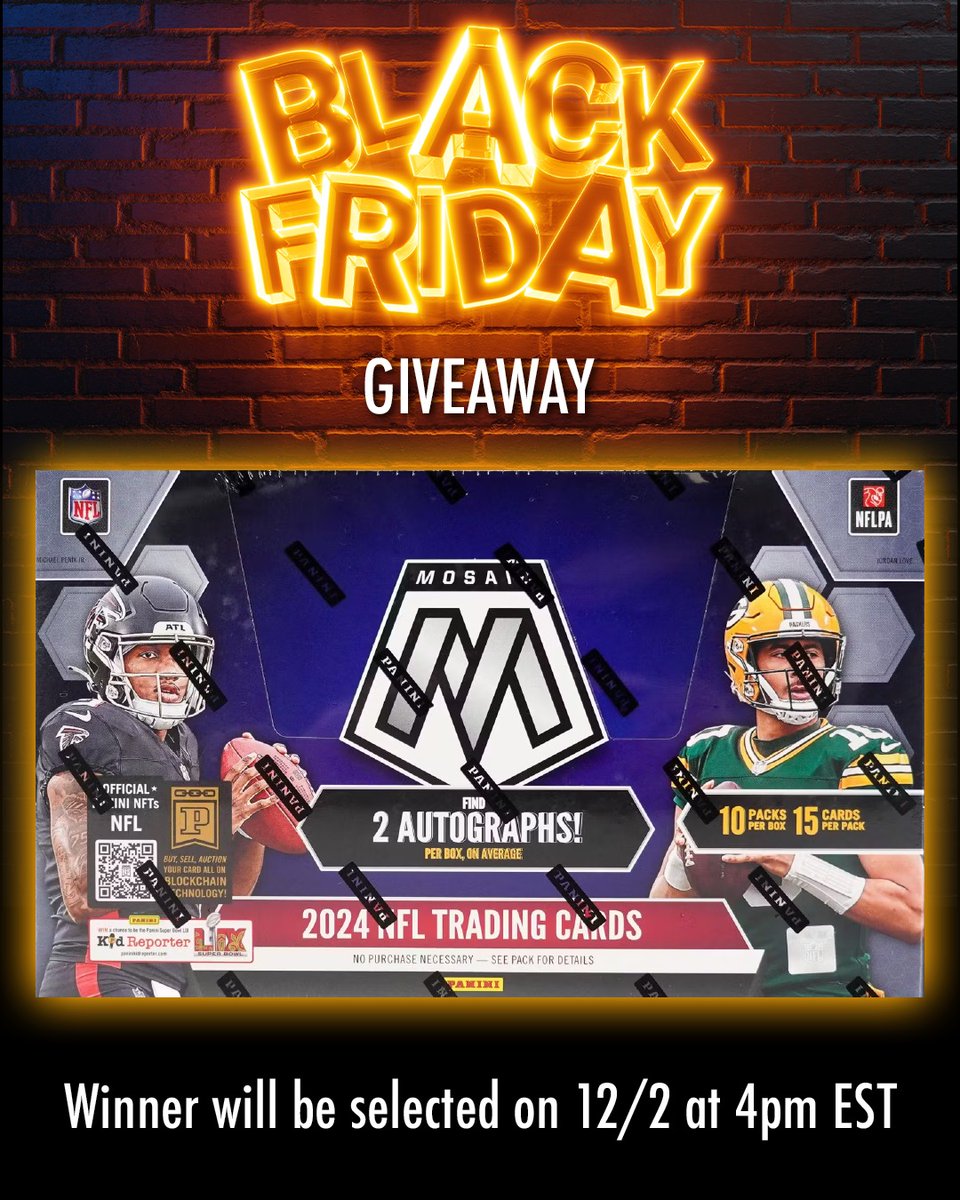 🚨BLACK FRIDAY GIVEAWAY🚨

WE ARE GIVING AWAY A BOX OF ‘24 MOSAIC TO ONE LUCKY WINNER 👀

To enter:

1. Like and Retweet this post

2. Tag 3 friends in the comments 

3. Follow <a href="/backyardbreaks_/">Backyard Breaks</a>

GOOD LUCK‼️‼️‼️