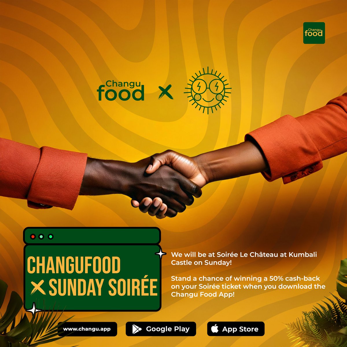 changuapp's tweet photo. ๐จ Big news! Weโve partnered with @sundaysoireemw!
Download and sign up for the Changu Food App at the event to get a 50% cashback on your ticket, mwaChangu!
#ChanguFood #SundaySoirรฉe #FastAndFresh https://t.co/QxyPlgM2NB