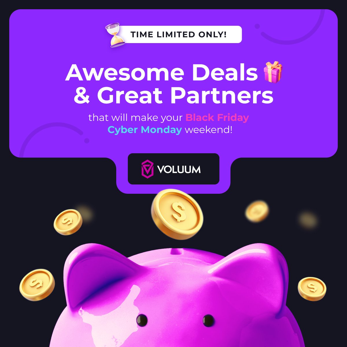 🎉 Black Friday &amp; Cyber Monday promo is still live!

💜🖤 We are still offering the best Voluum experience you can get: full of discounts, add-ons, and partner deals, for new and existing clients 🔥 

Go to voluum.com/pricing/ or check your inbox for details! 📩

#bfcm