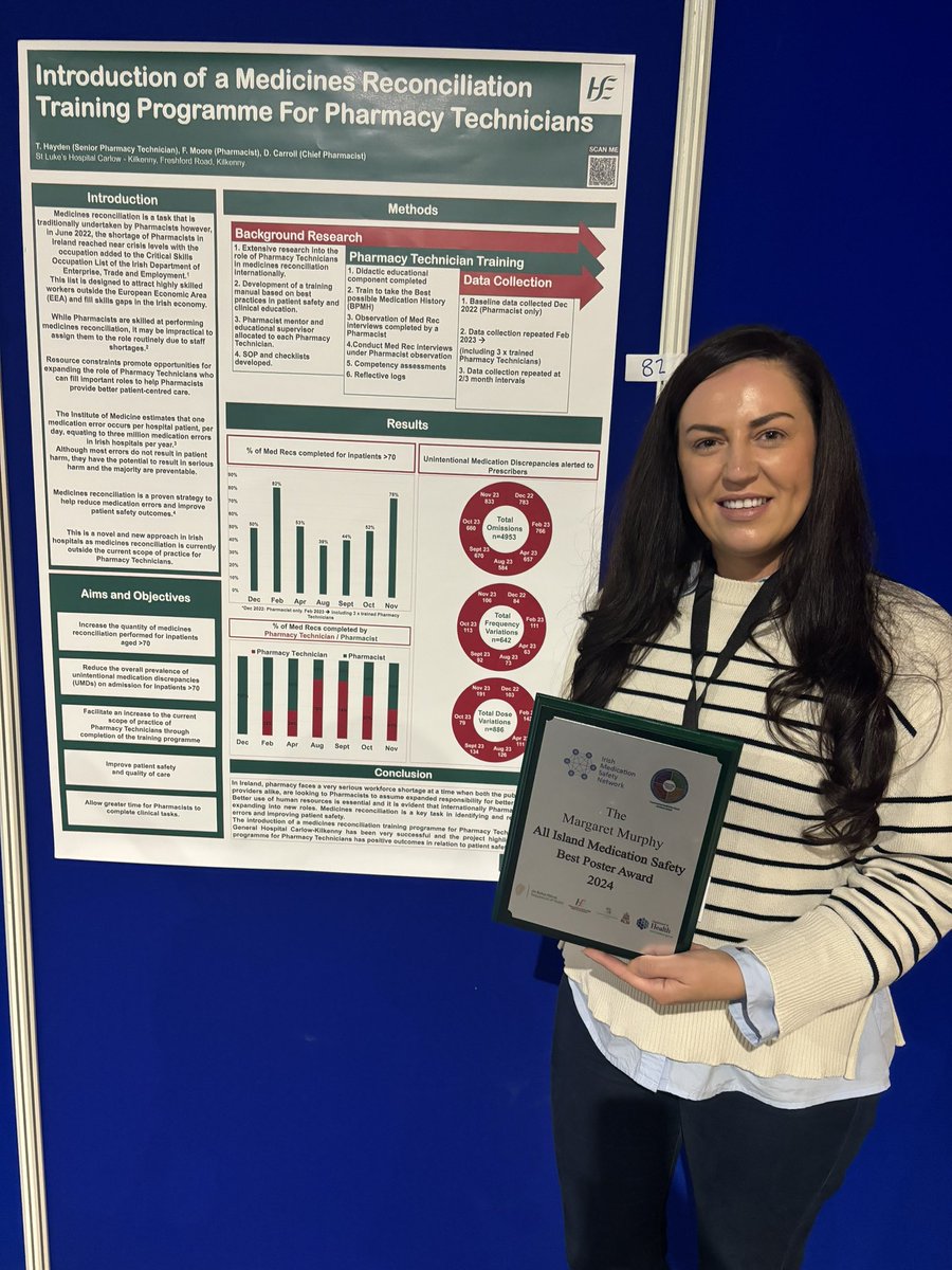 Health and Social Care Northern Ireland (@hsc_ni) on Twitter photo Tara Hayden, Senior PharmacyTechnician <a href="/lukes_ck/">St. Luke's General Hospital Carlow/Kilkenny</a> <a href="/TaraHayden____/">TaraHayden__</a> was the prize winner for her poster presentation on ‘Medicines Reconciliation Training for Pharmacy Technicians’
#AllIslandMedSafety24 #Medsafety24
@IMSN_IE
<a href="/PFPS_Ireland/">PatientsForPatientSafetyIreland</a>
<a href="/MOICNI/">MOICNI</a>
@RCSI_IrL
<a href="/HSELive/">HSE Ireland</a>
<a href="/healthdpt/">Department of Health</a> Tara Hayden, Senior PharmacyTechnician <a href="/lukes_ck/">St. Luke's General Hospital Carlow/Kilkenny</a> <a href="/TaraHayden____/">TaraHayden__</a> was the prize winner for her poster presentation on ‘Medicines Reconciliation Training for Pharmacy Technicians’
#AllIslandMedSafety24 #Medsafety24
@IMSN_IE
<a href="/PFPS_Ireland/">PatientsForPatientSafetyIreland</a>
<a href="/MOICNI/">MOICNI</a>
@RCSI_IrL
<a href="/HSELive/">HSE Ireland</a>
<a href="/healthdpt/">Department of Health</a>