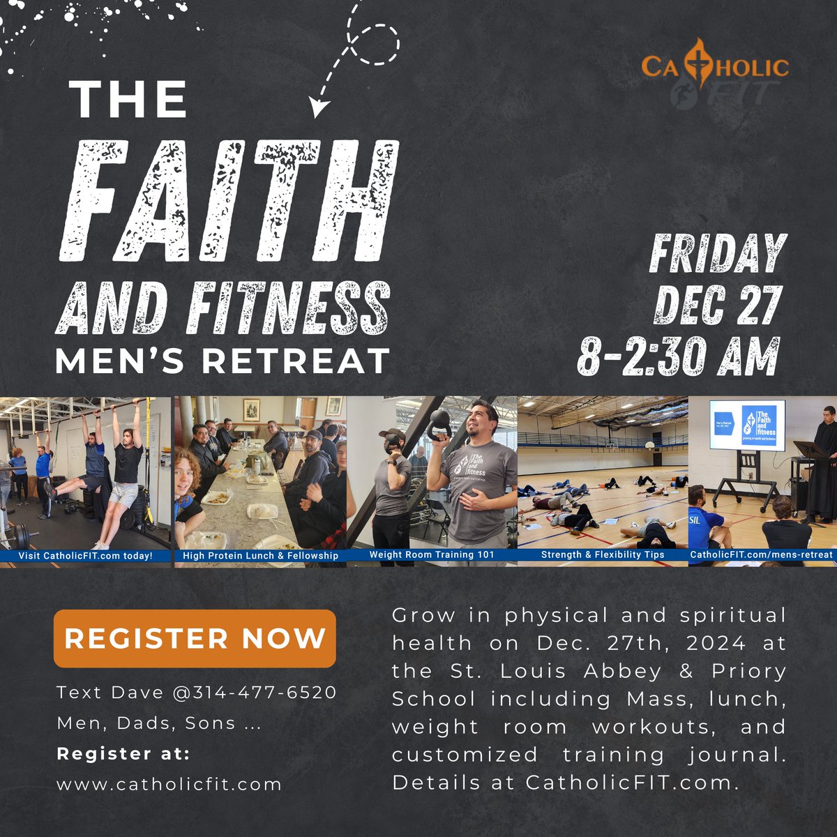 catholicfit's tweet photo. Our next MEN'S RETREAT is Friday, Dec 27th at the St. Louis Abbey and Priory School Campus. Men, bring your dads and high school and college sons, everyone will get something out of this day! Register at https://t.co/wDWK26VIzh https://t.co/Zrx8TTXPjv