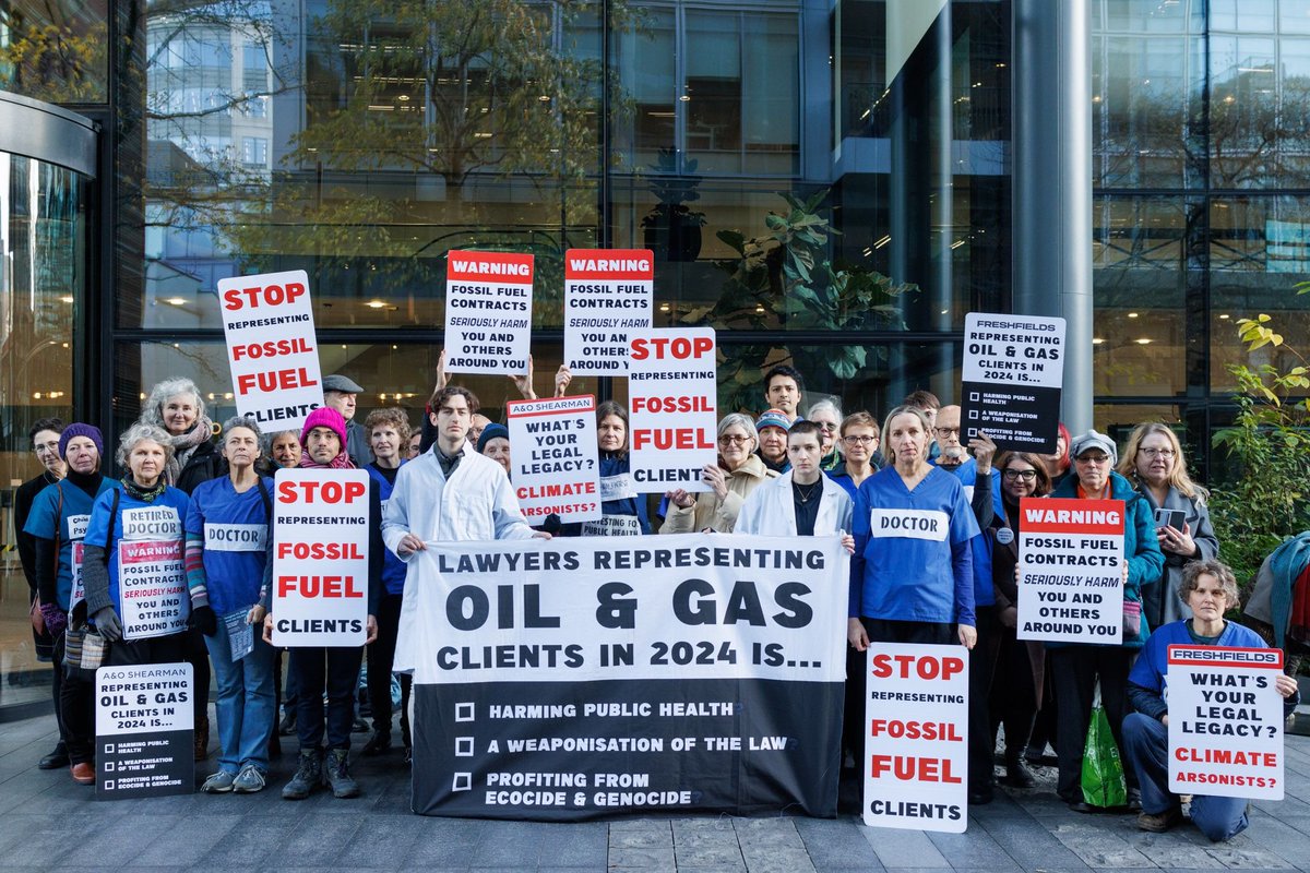 Our message to lawyers at the 'Magic Circle' firms was loud &amp; clear....

Lawyers representing oil &amp; gas clients in 2024 is -

⚕️Harming Public Health 

⚖️A Weaponisation of the Law 

☠️Profiting From Ecocide and Genocide 

Time to reflect and do the right thing!