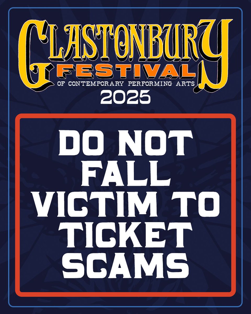 DO NOT FALL VICTIM TO TICKET SCAMS
 
Following this month's sales, general admission tickets for Glastonbury 2025 are now completely Sold Out.
 
Those sales were handled exclusively by our official ticketing partner, See Tickets - which will also be the case for the official