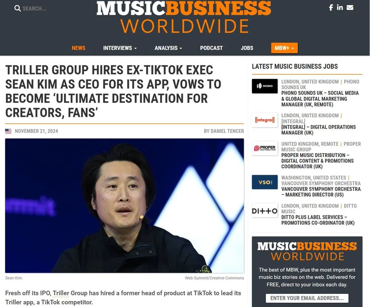 urchin_spike's tweet photo. https://t.co/9K5Oue1LKR
$ILLR #TrillerGroup is hiring the former Head of Product from #TikTok to lead its #videoapp
@jctb1 $META $DJT $GOOG $SNAP $PINS $NFLX $AMZN $NVDA $GNPX $CCTG #talkcapabilities $PXDT $DRUG $COIN $A $AI $META $NVDA $MARA $CNC $MSFT $AMGN $CMG $CNI $XMMO https://t.co/3ASvDd1C9T