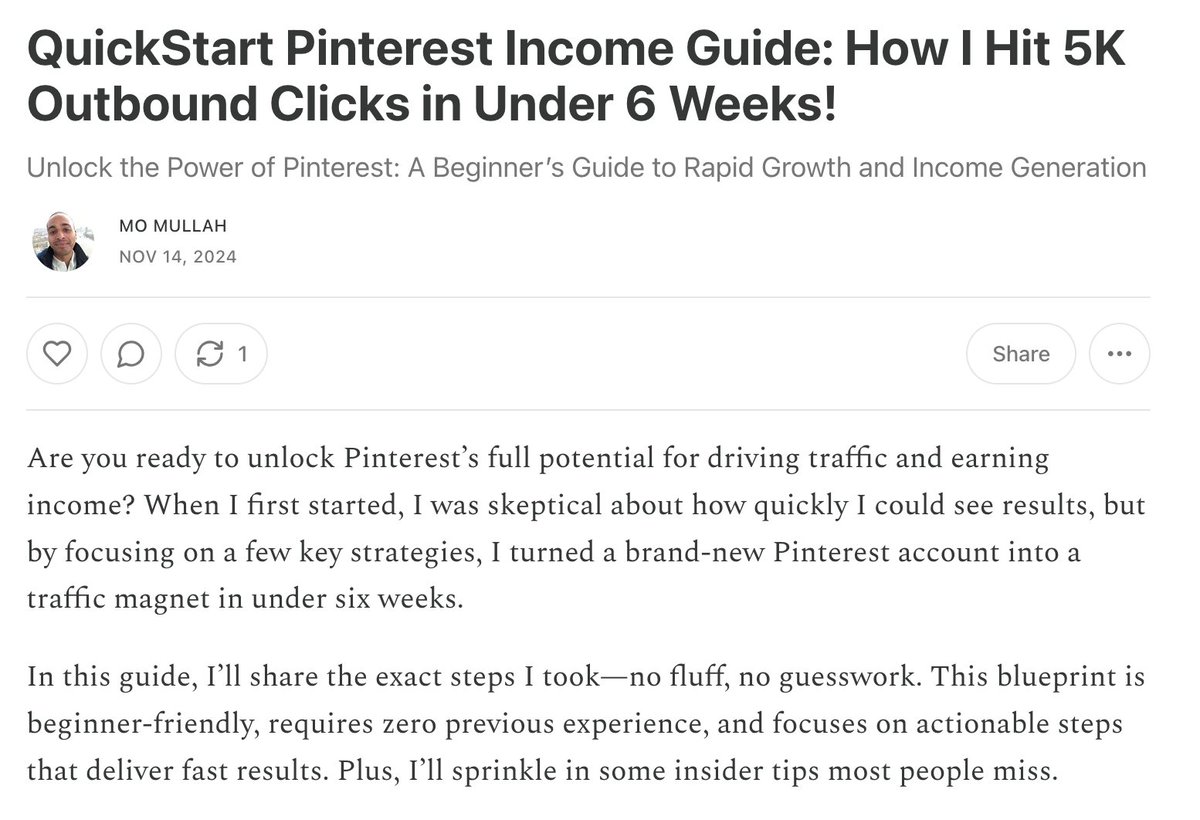 ItsMoMullah's tweet photo. NEW: From ZERO to 5,000 Pinterest clicks in just 6 weeks! 

Most people OVERLOOK these game-changing GROWTH strategies.

On this Thanksgiving, I’m GIVING back! 🦃

Want the guide for FREE? 👇 Do this: 

•👍 Like this post
• 💬 Reply "THANKS"
• 🔁 RT
• 👤 Follow me for a DM

🔥 Let’s crush Pinterest together! 🙌