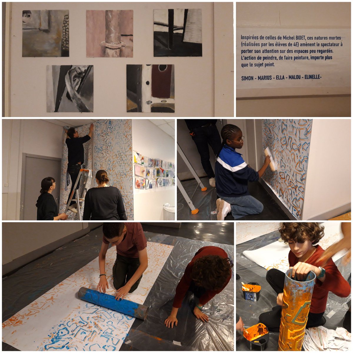 JRacineCollege's tweet photo. À partir du vide, créer un tout : telle est l'idée émise par l'artiste Michel Bidet. Le #vernissage de son exposition a eu lieu hier soir à la #galerie Racine. Les élèves ont présenté le travail réalisé avec lui, un travail original et très visuel, apprécié par tous. #devisu https://t.co/laGejgiJJC