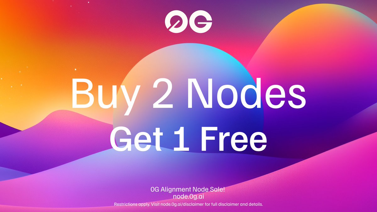 0G_labs's tweet photo. We’re giving thanks to our community with a 1-Day Exclusive Offer: Purchase 2 AI Alignment Nodes and Get 1 Free ✨

This is your chance to get involved early in the 0G ecosystem to push the future of Decentralized AI as a public good.

🗓️ Nov 29, 4:20 PM UTC until Nov 30, 4:20 PM UTC
🔗 Get your nodes: https://t.co/gwrKZ0WHJg