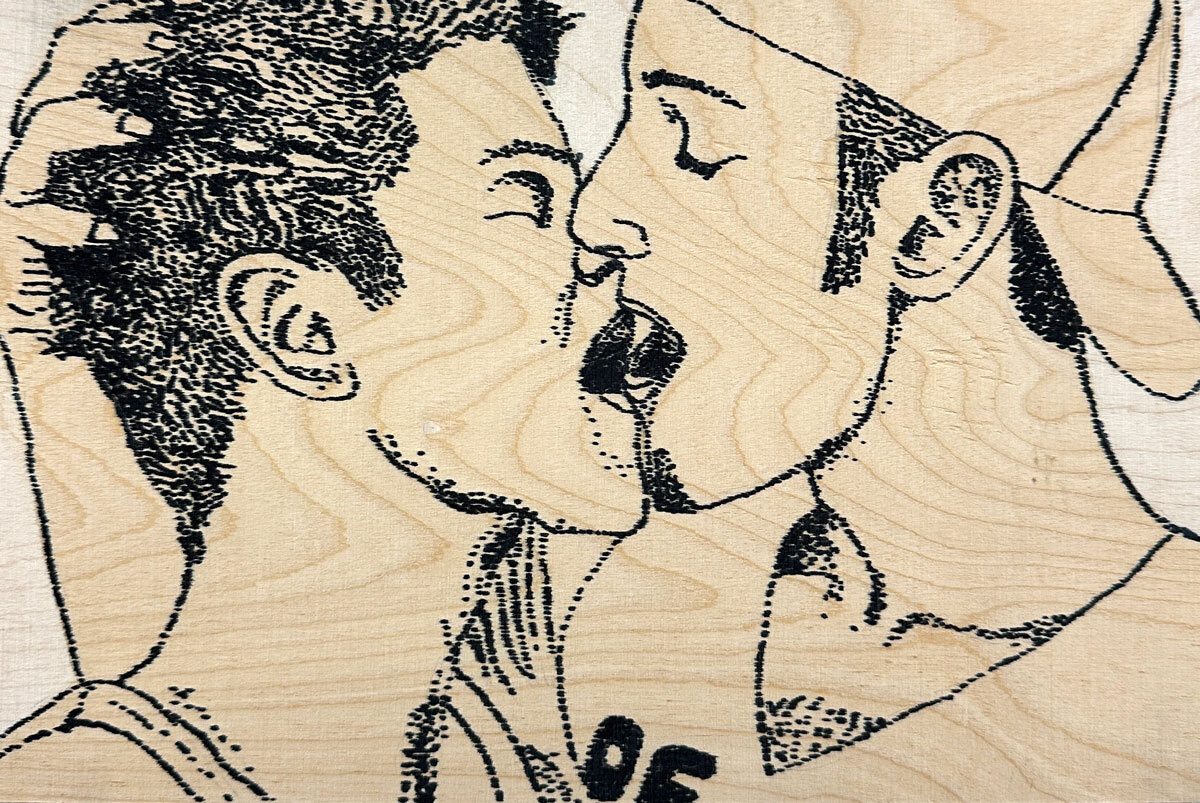 Achim Horras, Kuss: Freundschaft Plus, Lackstift auf Holz, 20x30 cm, sign inv., dat. 2024 (Detail)

en détail - Internationale Gruppenausstellung

kunstbehandlung.com/Programm/En-de…