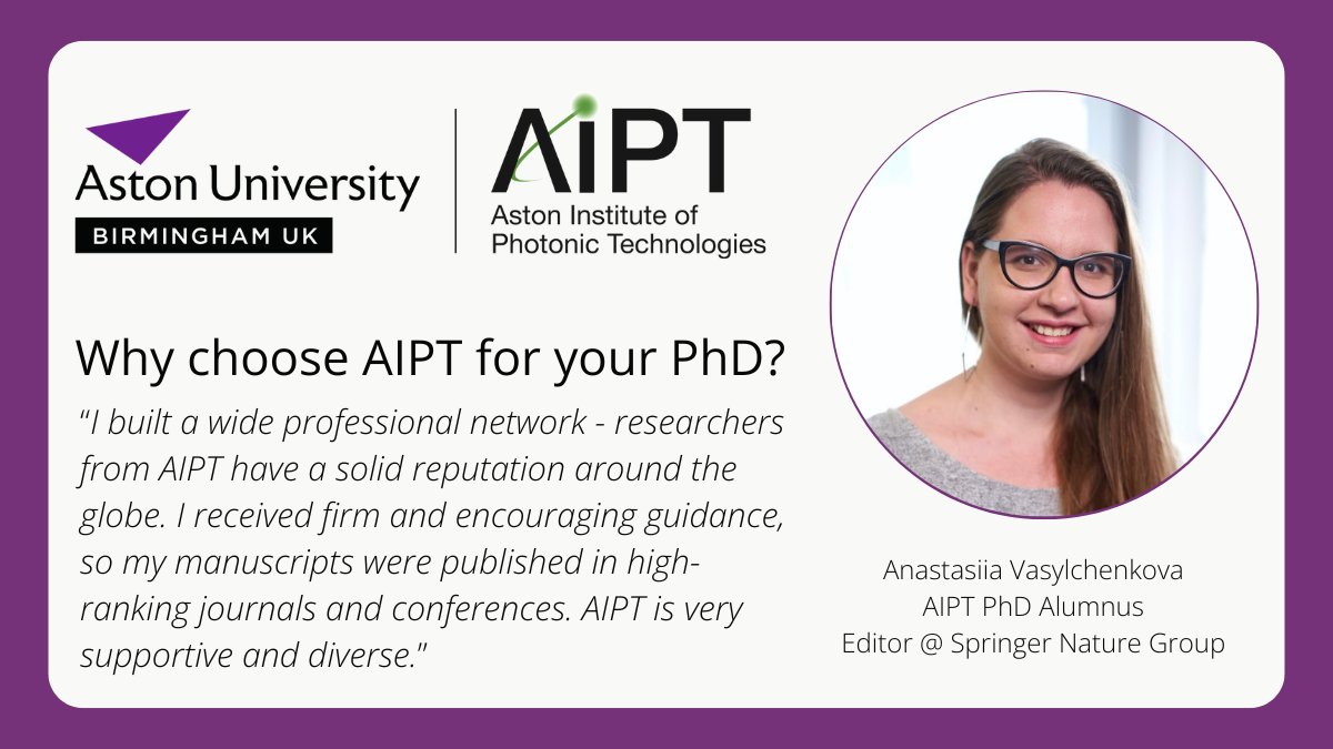 MENTOR_EID Project H2020 (@mentor_eid) on Twitter photo Why not do your #PhD at <a href="/AstonPhotonics/">Aston Institute of Photonic Technologies</a>? The Aston Institute of Photonic Technologies in the UK is a world-leading research institute, with top #photonics experts to journey with you on your PhD. See what one alumnus <a href="/a_vasylchenkova/">Dr Stacey Vasylchenkova 🇺🇦</a> says. Contact photonics@aston.ac.uk <a href="/im_sergei/">Im(Sergei K. Turitsyn)</a> Why not do your #PhD at <a href="/AstonPhotonics/">Aston Institute of Photonic Technologies</a>? The Aston Institute of Photonic Technologies in the UK is a world-leading research institute, with top #photonics experts to journey with you on your PhD. See what one alumnus <a href="/a_vasylchenkova/">Dr Stacey Vasylchenkova 🇺🇦</a> says. Contact photonics@aston.ac.uk <a href="/im_sergei/">Im(Sergei K. Turitsyn)</a>