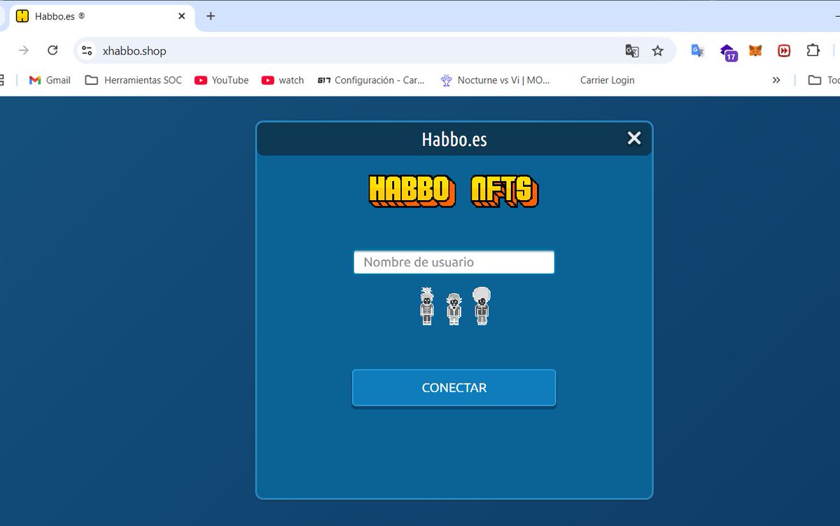 habbo_dany's tweet photo. Atencion ⚠️ cuidado con esta pagina es un Phishing y quieren quedarse con tus datos de Habbo haciendote creer que van a regalarte ropa y objetos NFT. 

NO INGRESEN 🚫

@ESHabbo por favor tomar acciones sobre esta pagina y evitar que caigan en esta estafa. https://t.co/KgNNZ5l9PL
