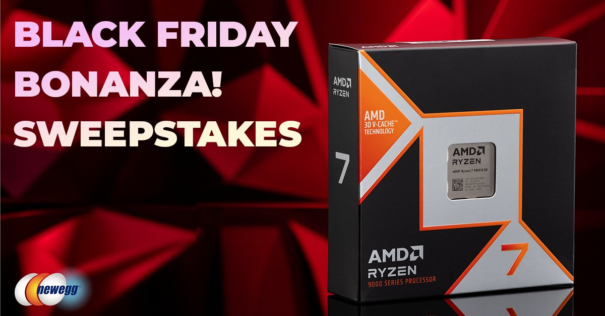 Newegg (@newegg) on Twitter photo WIN an <a href="/AMDRyzen/">AMD Ryzen</a> 7 9800X3D! We're giving away an AMD CPU to one lucky winner! 💻🔥 This is THE most powerful gaming chip on the market right now and they come fully unlocked ⚡
Ready to upgrade? Here's how to enter: gleam.io/irIIf/black-fr…
⏰ Don't wait! The giveaway ends on WIN an <a href="/AMDRyzen/">AMD Ryzen</a> 7 9800X3D! We're giving away an AMD CPU to one lucky winner! 💻🔥 This is THE most powerful gaming chip on the market right now and they come fully unlocked ⚡
Ready to upgrade? Here's how to enter: gleam.io/irIIf/black-fr…
⏰ Don't wait! The giveaway ends on