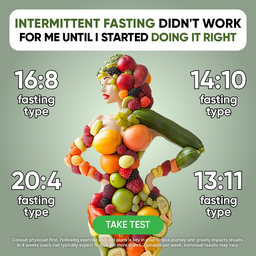 betterme's tweet photo. What type of intermittent fasting to choose? Take short test to find out. 🍎🥑🥗