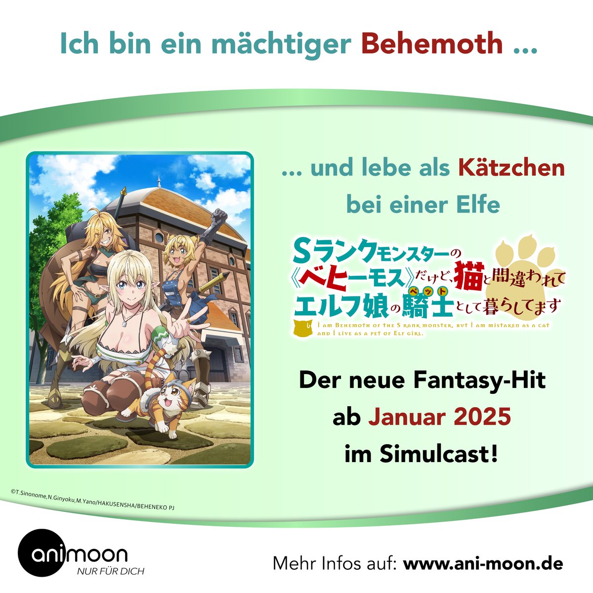 AniMoonAnime's tweet image. 🐾 Kleines Kätzchen, große Überraschung! 🐾

Wir haben uns den kommenden Fantasy-Hit "Ich bin ein mächtiger Behemoth und lebe als Kätzchen bei einer Elfe" gesichert! 🐱✨

Freut euch auf eine Wiedergeburt der besonderen Art - ab Januar im Simulcast!

#Anime #Simulcast #Fantasy