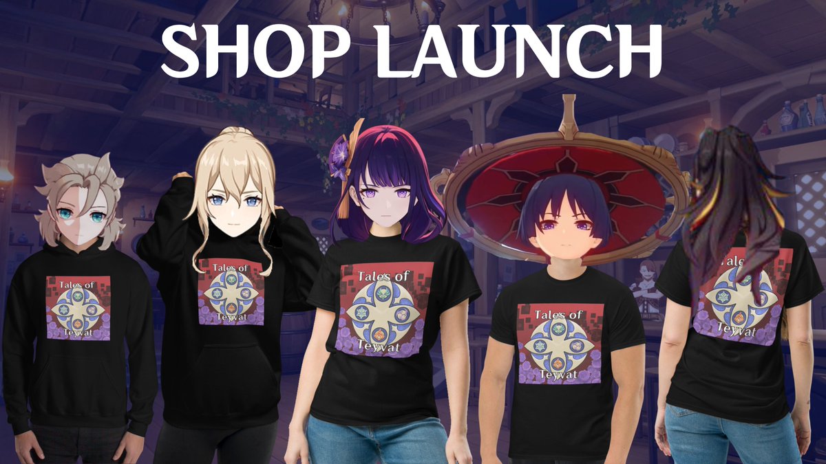 talesofteyvat's tweet photo. Tales of Teyvat is excited to announce we launched a very small merch shop on Ko-Fi!

We're selling hoodies, t-shirts &amp; stickers for anyone interested! There's no pressure to purchase, but we wanted to make it available for those who have asked!
https://t.co/5OURuoyGit

#kofi https://t.co/PIh8HgnNDa