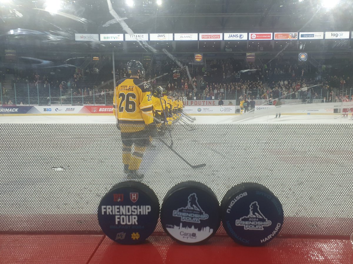 StatBoy_Steven's tweet photo. Game 1 in the books.
Secured a game puck too (the middle one)!
A win for Boston University over Merrimack! #FriendshipFour https://t.co/TFQlHVkVHm