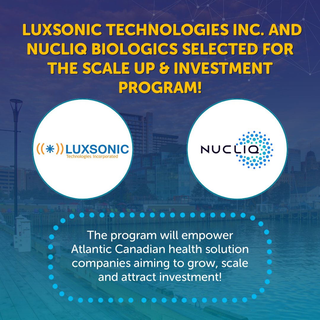 #FutureFriday: 🎉 Congrats to NL’s healthtech stars <a href="/LuxsonicInc/">Luxsonic Technologies</a> &amp; <a href="/NucliqB/">Nucliq Biologics</a> for joining the Scale Up &amp; Investment Program! 🚀 Powered by <a href="/NSHealthHub/">Nova Scotia Health Innovation Hub</a>, Imaginal Ventures &amp; SUMS Capital, this program will empower growth &amp; investment readiness. 💡 #HealthTech #Innovation
