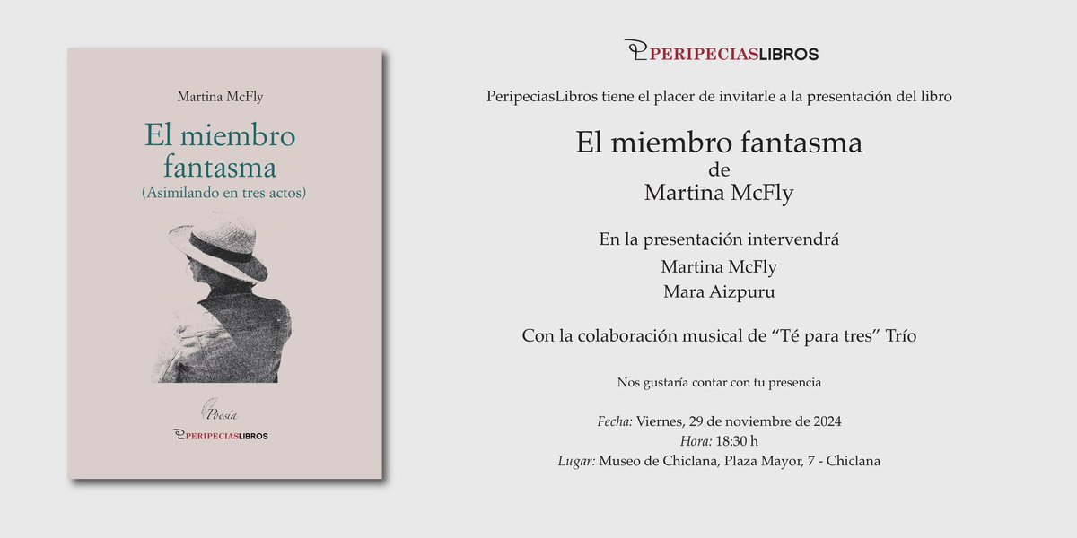 ‘El miembro fantasma’, de Martina McFly
en Chiclana. 
🗓️Fecha: Viernes, 29 de noviembre de 2024
⏰Hora: 18:30 h
📍Lugar: Museo de Chiclana, Plaza Mayor, 7 - Chiclana.