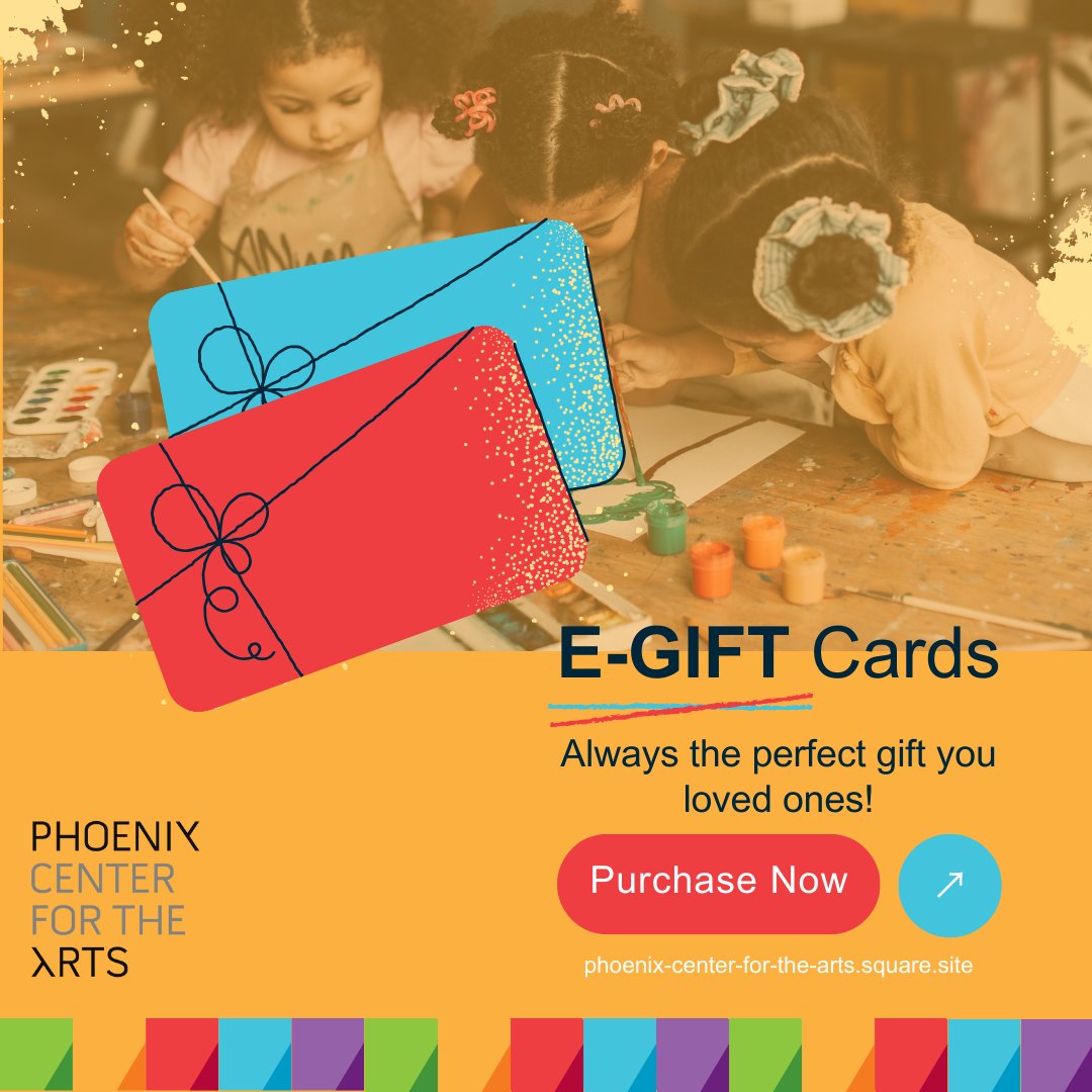 PhxCenterArts's tweet photo. Starting gift shopping early?🛍️ Give the gift of Art! Purchase your loved ones an e-gift card to participate in classes, buy merch, and attend events at our Downtown and Thunderbird locations🎁 Start shopping now! ➡️ https://t.co/3A0gRRwOi2 #PhoenixCenterfortheArts #BlackFriday https://t.co/fWbvOmzdB6