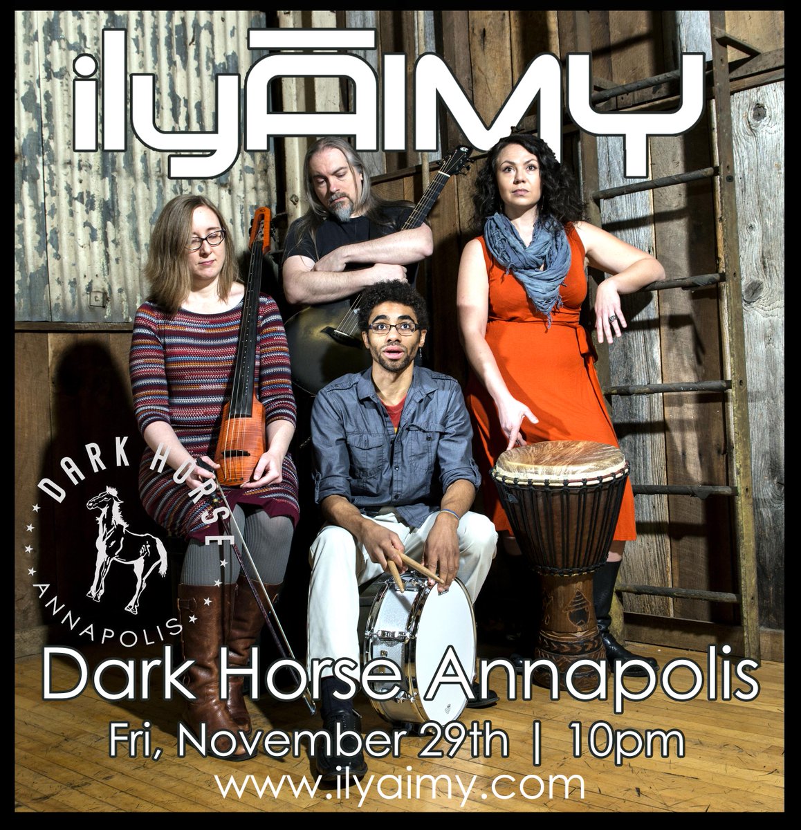 Tonight ilyAIMY's at Dark Horse Annapolis from 10pm-1am. If you had an awesome Thanksgiving, come celebrate with us. If t'was not, come rage with us. Percussive acoustic rock and whatever we please.
ilyaimy.com/events/dark-ho…