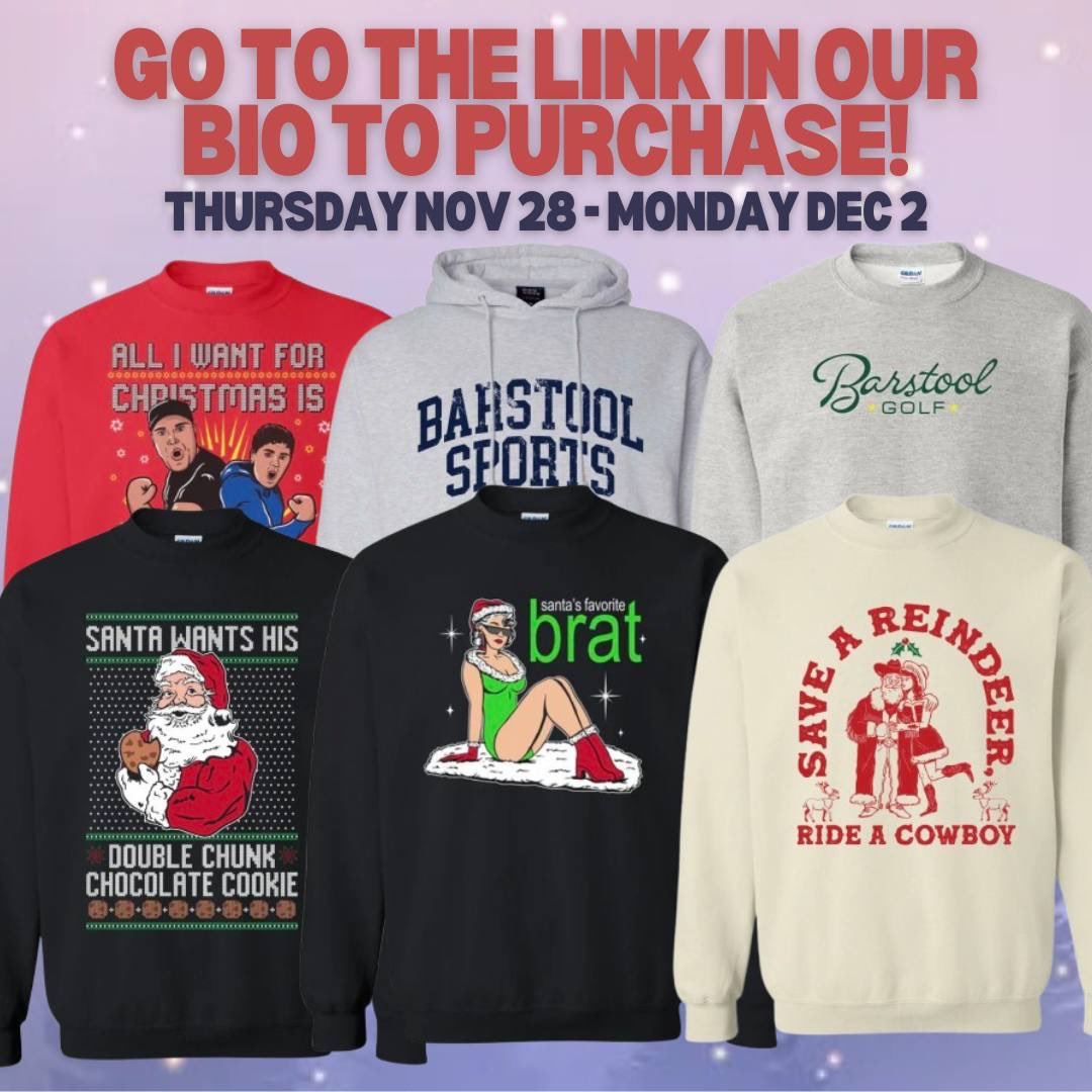 Barstool Sports' Black Friday / Cyber Monday sale is live NOW! The entire store is 20% off; get to the site ASAP and take advantage of the biggest sale of the season!
Head to the link in our bio or Story to shop now!