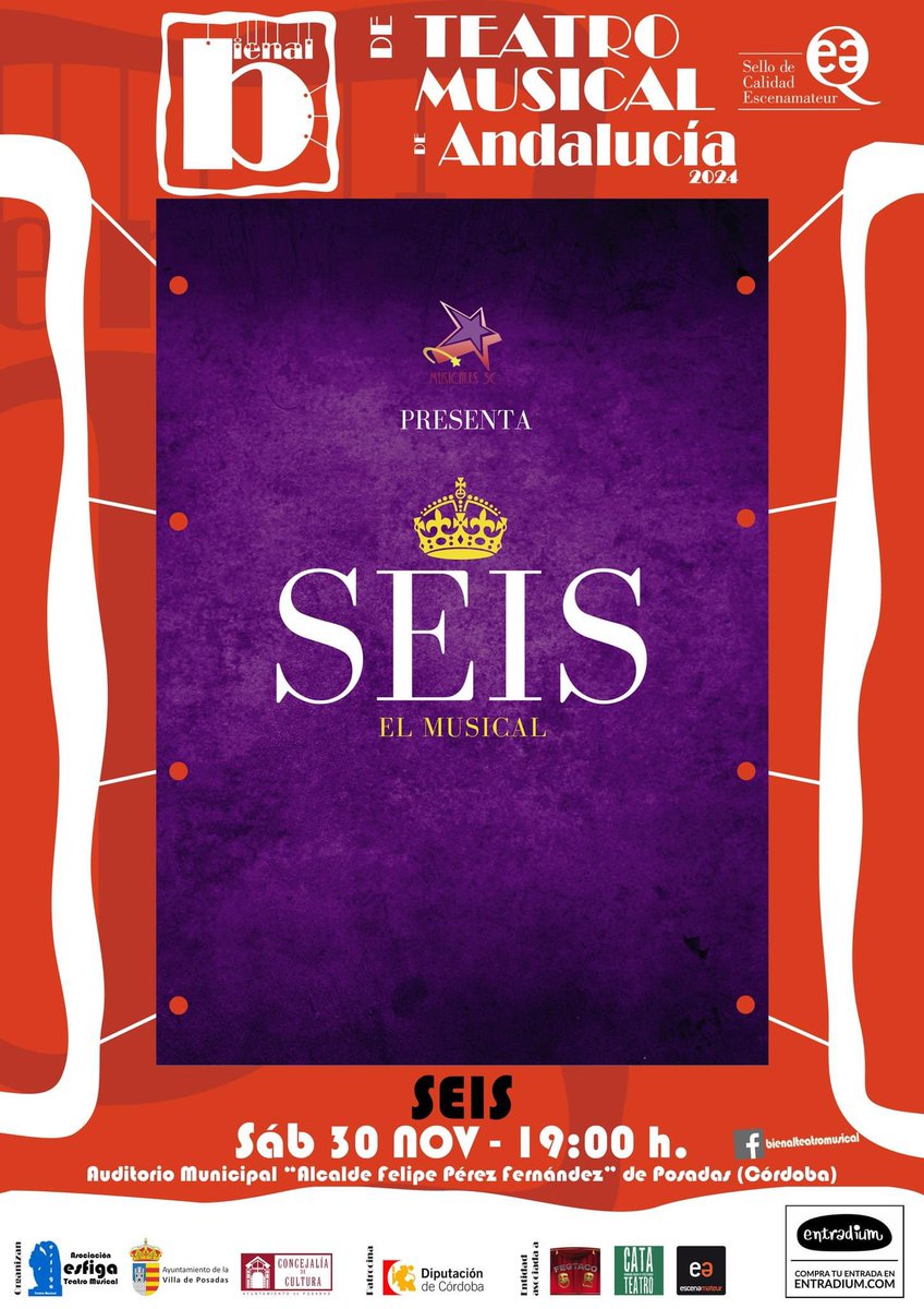 AytodePosadas's tweet photo. 🎶BIENAL DE TEATRO MUSICAL 

🔝𝐒𝐄𝐈𝐒, 𝐄𝐋 𝐌𝐔𝐒𝐈𝐂𝐀𝐋 
🗓 Sábado 30 nov 🕗 19:00h. 
🎭 Cía: @musicales3c (Madrid) https://t.co/MpA8qj0Ww8