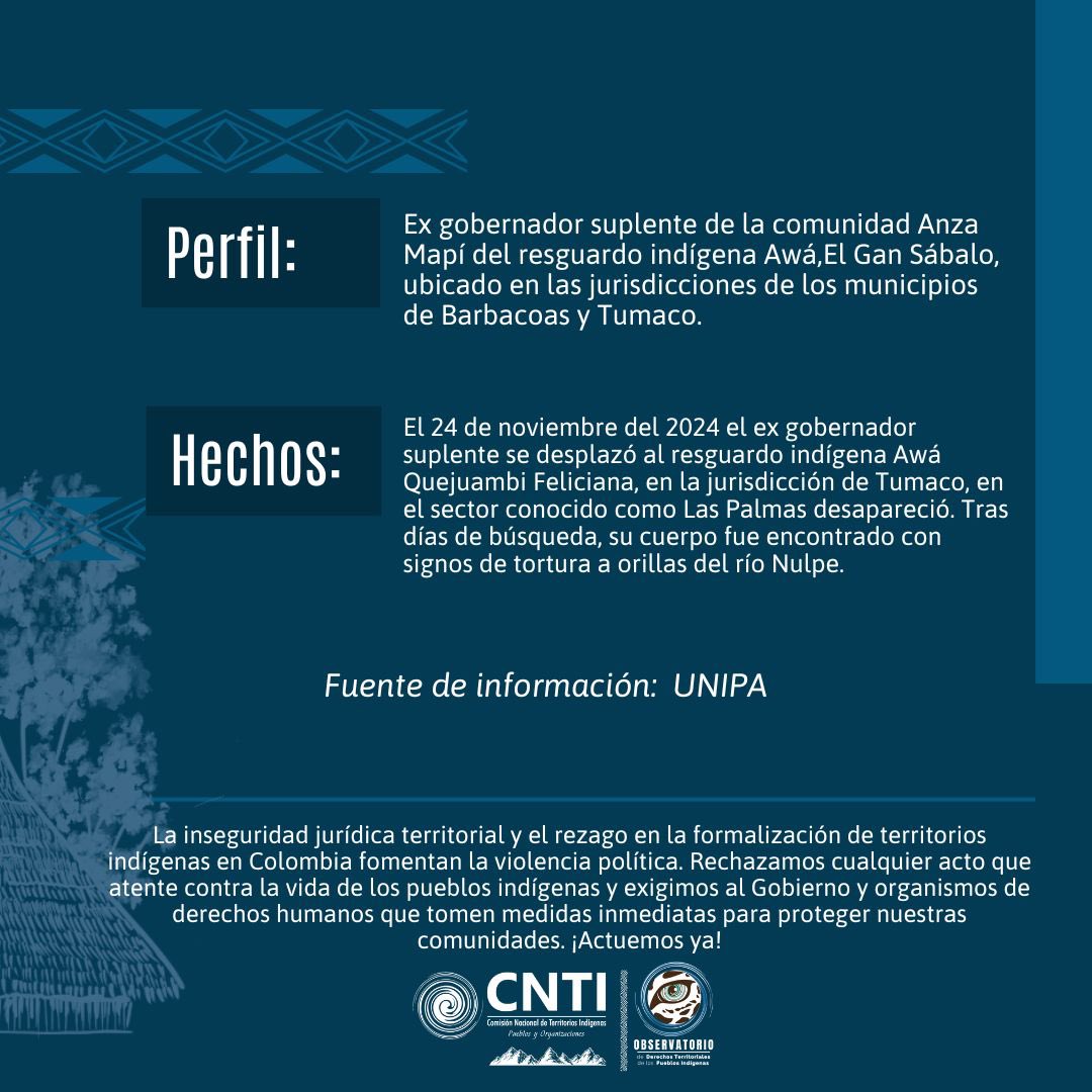 #CNTIRECHAZA

❌Desde la STI de la CNTI rechazamos los hechos sistemáticos de violencia política contra los pueblos indígenas en Colombia, que se siguen perpetuando en nuestros territorios y que amenaza con nuestro exterminio físico y cultural.