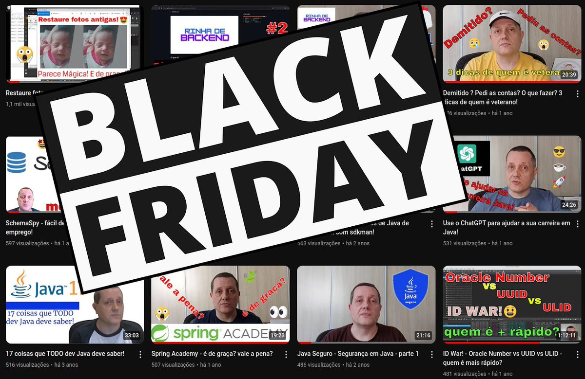 boaglio's tweet image. Aproveitem a Black Friday do @devmultitask !
Clicando no link abaixo você ganha opiniões, aulas de Java, Spring Boot, banco de dados, arquitetura , performance e muito mais!
youtube.com/@DevMultitask?…