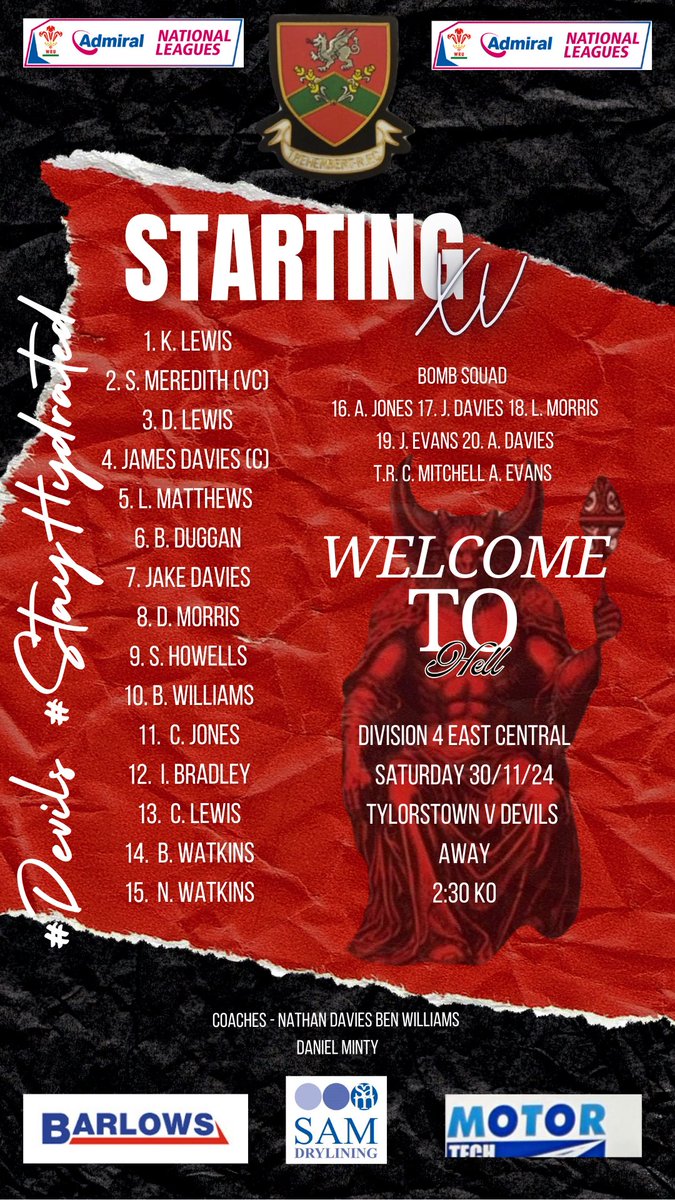 DevilsRfc's tweet photo. Devils squad to take the short trip to tylorstown tomorrow 👹 https://t.co/2GRpfJKI67