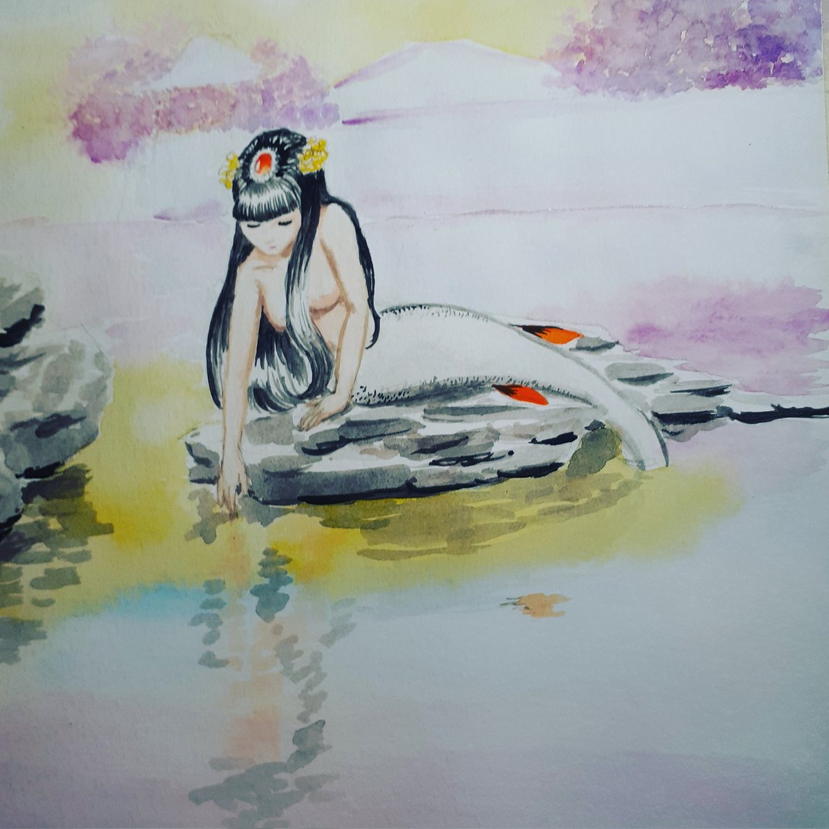LucyChan79's tweet photo. A mermaid in watercolor, #mermay2020 https://t.co/JGJjDm7gb3