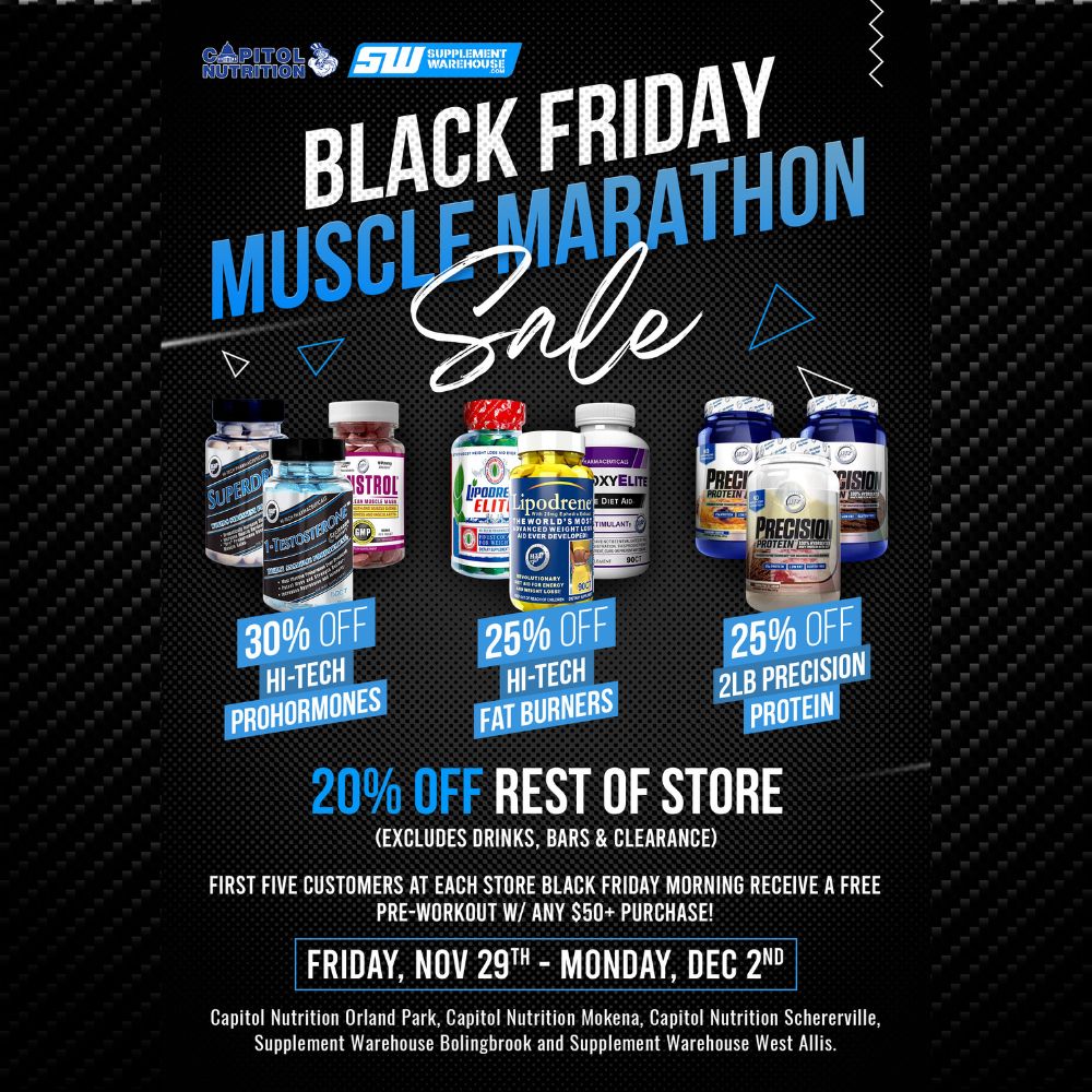 capitolnutri's tweet photo. 🚨 Black Friday Sale Starts Now 🚨

⚡ 30% OFF Hi-Tech Prohormones
⚡ 25% OFF Hi-Tech Fat Burners
⚡ 25% OFF Precision Protein 2lbs
⚡ 20% OFF Store Wide

🎁 First 5 Customers Who Spend $50 Get a Free Preworkout

#bolingbrook #romeoville #westallis #naperville #aurora #lisle https://t.co/cghfcEUzVZ
