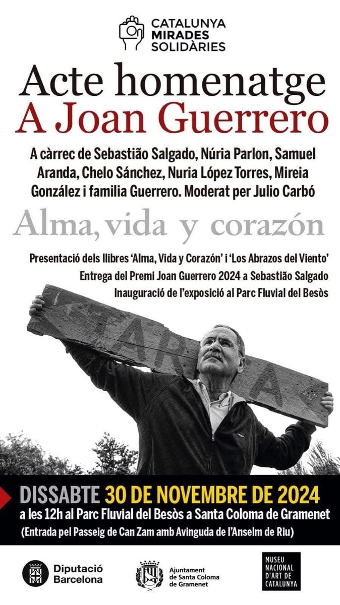 scgramenet's tweet photo. Aquest dissabte 30 de novembre (12 h), al Parc Fluvial del Besòs (entrada del passeig de Can Zam amb av. d'Anselm Riu), se celebrarà un acte d'homenatge al fotògraf colomenc Joan Guerrero, organitzat per l'associació Catalunya Mirades Solidàries https://t.co/eHj2SdY1kd