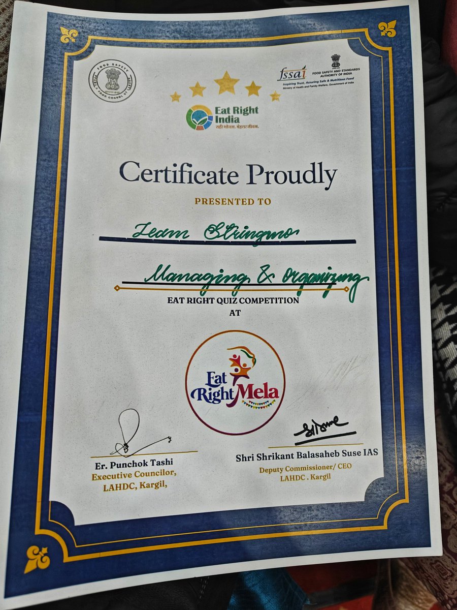 Teamstringmo's tweet photo. It was an honor for Team Stringmo to manage the Quiz Competition organized by the Food Safety, Drug, and Food Control Organization during the Eat Right Mela, promoting health, safety, and well-being.
@fssaiindia @BobSajjad @hussainii123__ @airnewskargil https://t.co/oHCkLRVUpD