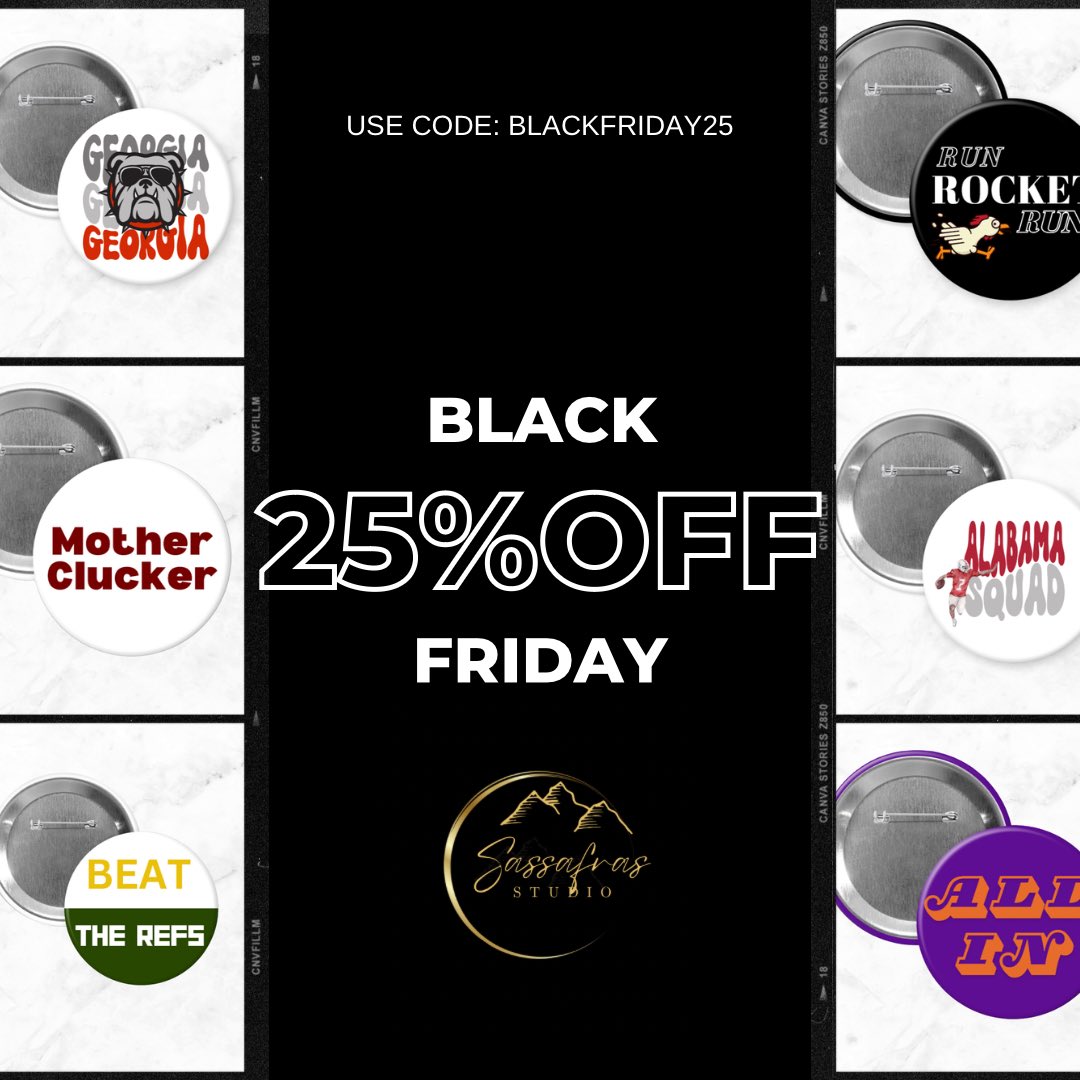 🚨 Black Friday Sale Alert 🚨

Starting now, enjoy 25% off all buttons on our Etsy page with code BLACKFRIDAY25! This deal runs through Sunday, so don’t miss your chance to grab your favorite designs at a discount.

sassafrasstudiollc.etsy.com