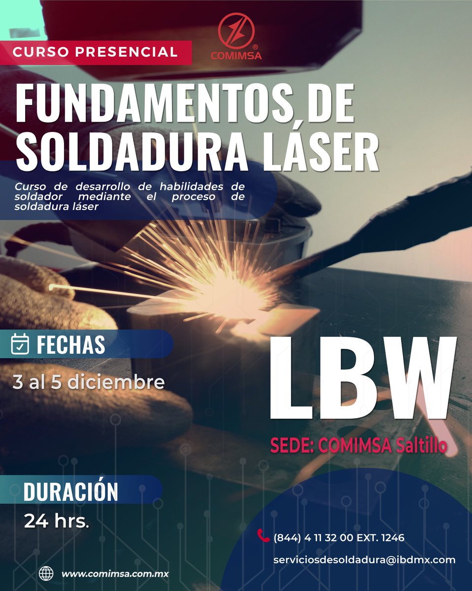 Aprovecha nuestras últimas fechas en cursos de capacitación en el área de soldadura y ensayos no destructivos. 
 
Pregunta por nuestro descuento
 
 📧serviciosdesoldadura@comimsa.com
 ☎️8444.11.32.00 ext 1246