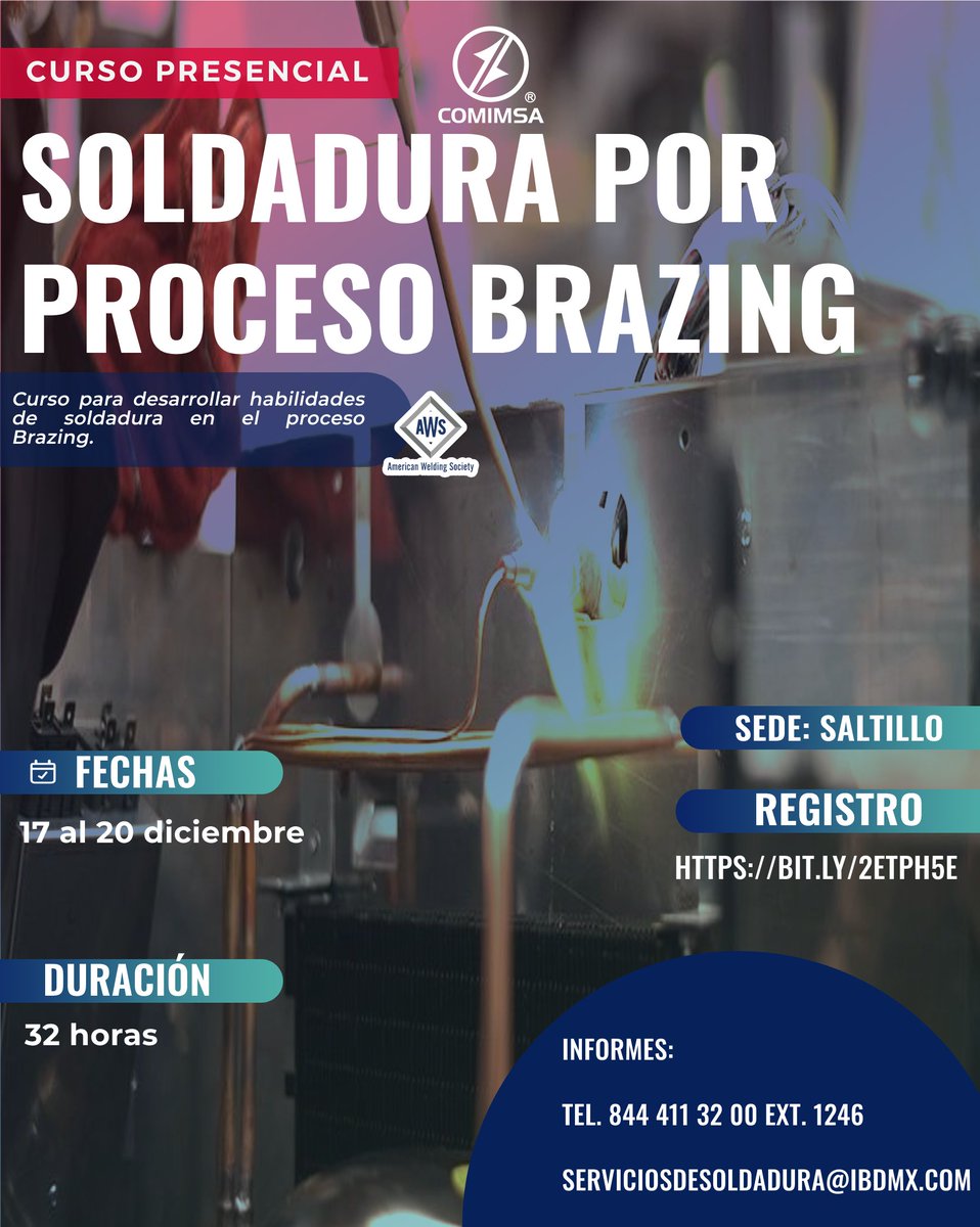 comimsa's tweet photo. Aprovecha nuestras últimas fechas en cursos de capacitación en el área de soldadura y ensayos no destructivos. 
 
Pregunta por nuestro descuento
 
 📧serviciosdesoldadura@comimsa.com
 ☎️8444.11.32.00 ext 1246 https://t.co/fdtkpnJcFX