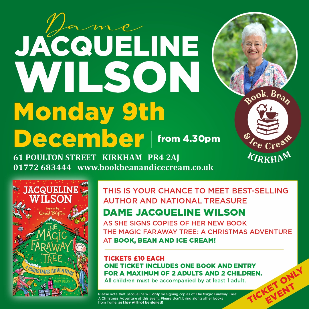 Meet Jacqueline Wilson at Book Bean &amp; Ice Cream on Monday 9th of December at a very special festive signing event for The Magic Faraway Tree: A Christmas Adventure 🎄📚✨Book now: bookbeanandicecream.co.uk/dame-jacquelin…