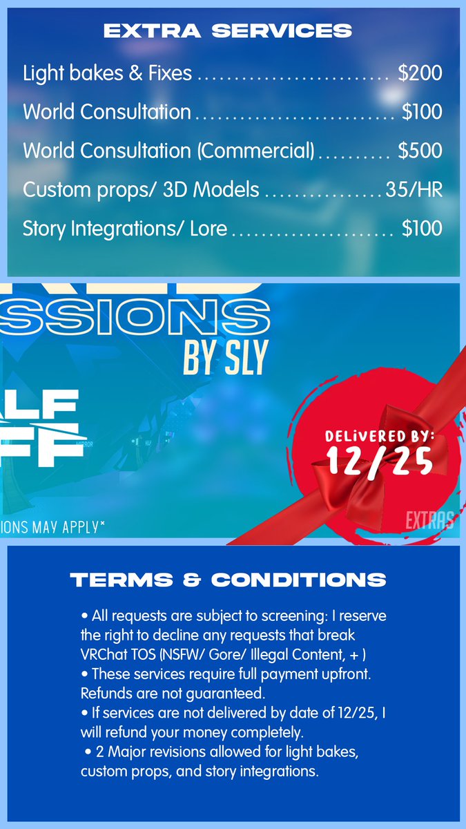 SlyVR5's tweet photo. ▪️◾️HALF OFF WORLD COMMISSIONS◾️▪️

Click each photo for a surpise :o

ONLY 4 SLOTS! Apply here: https://t.co/VuC4nIIUog

Like &amp; RT to win a world! (Transpacific 80's Bar)🍸
4 random winners will be selected 12.24🎄🎁

Submissions end 12.6

#VRChat #VRChat_world紹介 https://t.co/3ZyDwg16bg