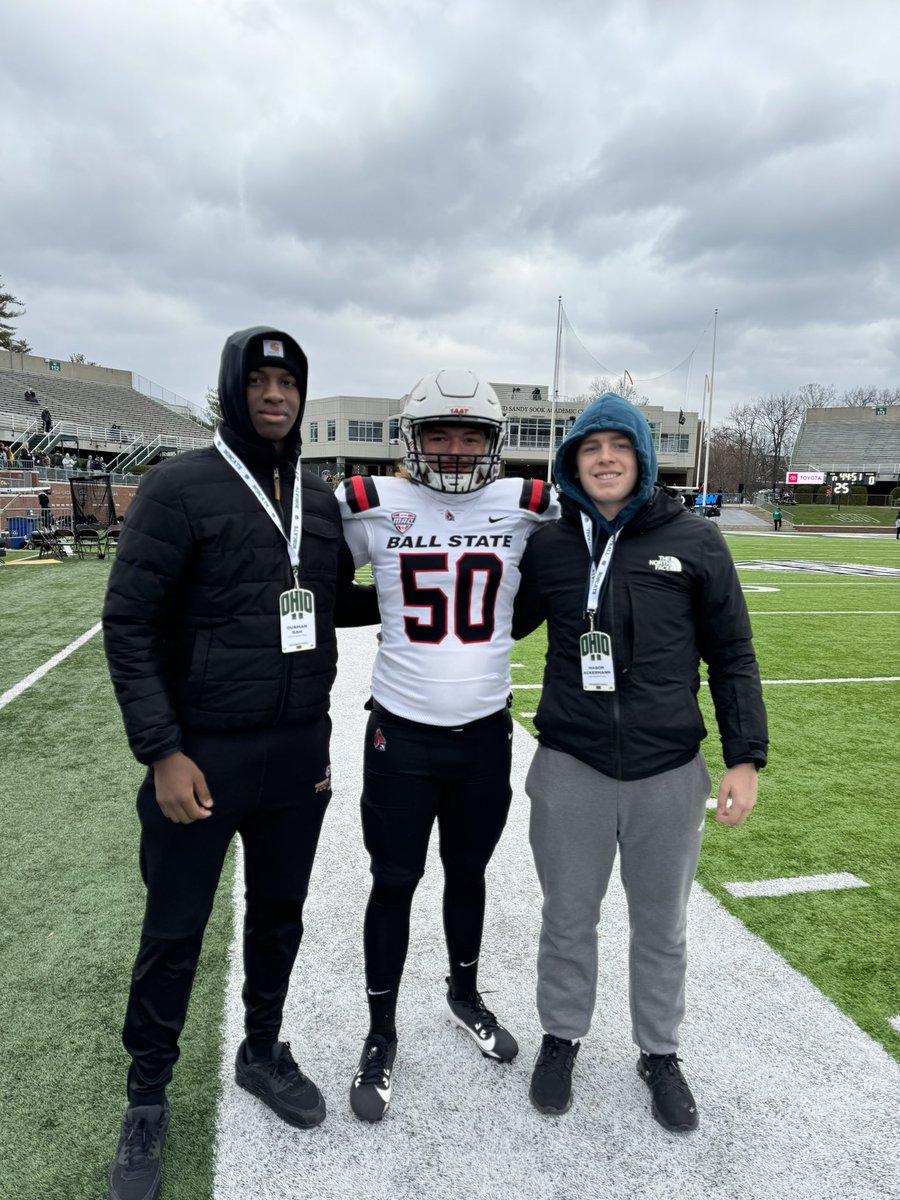 I’m pulling double duty today as Coach and Dad. Thanks to <a href="/OhioFootball/">Ohio Football</a> and Coach Yarbrough for hosting our <a href="/NewAlbanyFB/">New Albany Football</a> players. Also got the chance to snap a pic with Eagle alum and the 1st Britton boy <a href="/CadenBritton50/">Caden Britton</a>  current LS with <a href="/BallStateFB/">Ball State Football</a> <a href="/350by50_CoachBF/">Brian Finn</a>