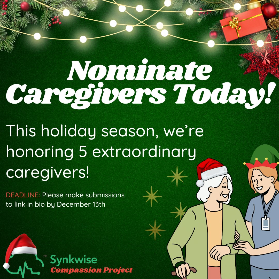 synkwise's tweet image. 🎄 The Synkwise Compassion Project 2024 🎄

This holiday season, we are celebrating caregivers who show resilience, love, and commitment with 5 heartfelt gifts! 🎁

👉 Like, share, and submit your nomination: hubs.li/Q02ZtLXK0

#CompassionProject #Caregivers #Giveaway