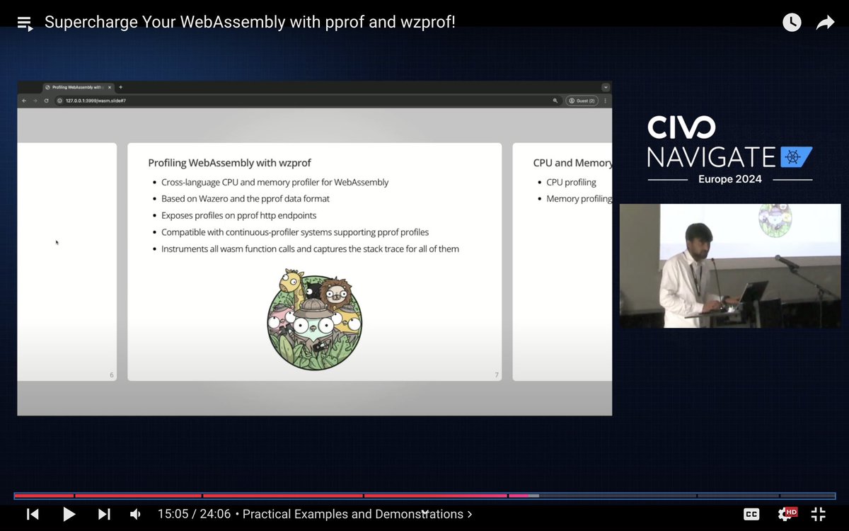 therajiv's tweet photo. I am glad to share that I was a speaker at the Civo Navigate Europe 2024, which was held in Berlin, Germany. Meeting new people and chatting about technology and life was really enjoyable. My talk was on "Profiling WebAssembly with pprof and wzprof".

You can watch the video of the talk here: https://t.co/fdjfvtmUJw.

A big thank you to the @CivoCloud, sponsors, fellow speakers, and especially the attendees for their contributions.