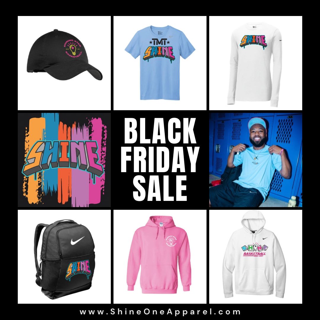 ShineOneApparel's tweet photo. With Black Friday comes discounts on all your favorite SHINE gear! ⭐️ Grab your favorite styles today!

All 2024 items: 25% off
All t-shirts: 30% off
Throwback items: 50% off

Discounts applied once items are in cart.

https://t.co/TcURAMN7Pj

#BlackFridaySale #SHINE https://t.co/L6cMMDU8T5