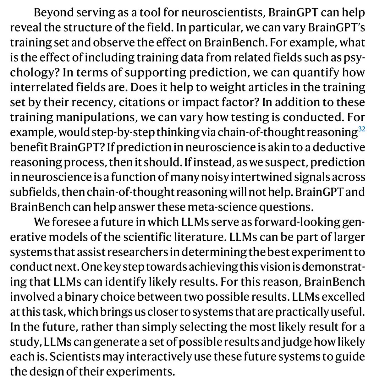 emollick's tweet photo. New study shows LLMs outperform neuroscience experts at predicting experimental results in advance of experiments (86% vs 63% accuracy). 

They use a fine-tuned Mistral 7B but other models worked too. Suggests LLMs can integrate scientific knowledge at scale to support research https://t.co/mqKsYYWMvm